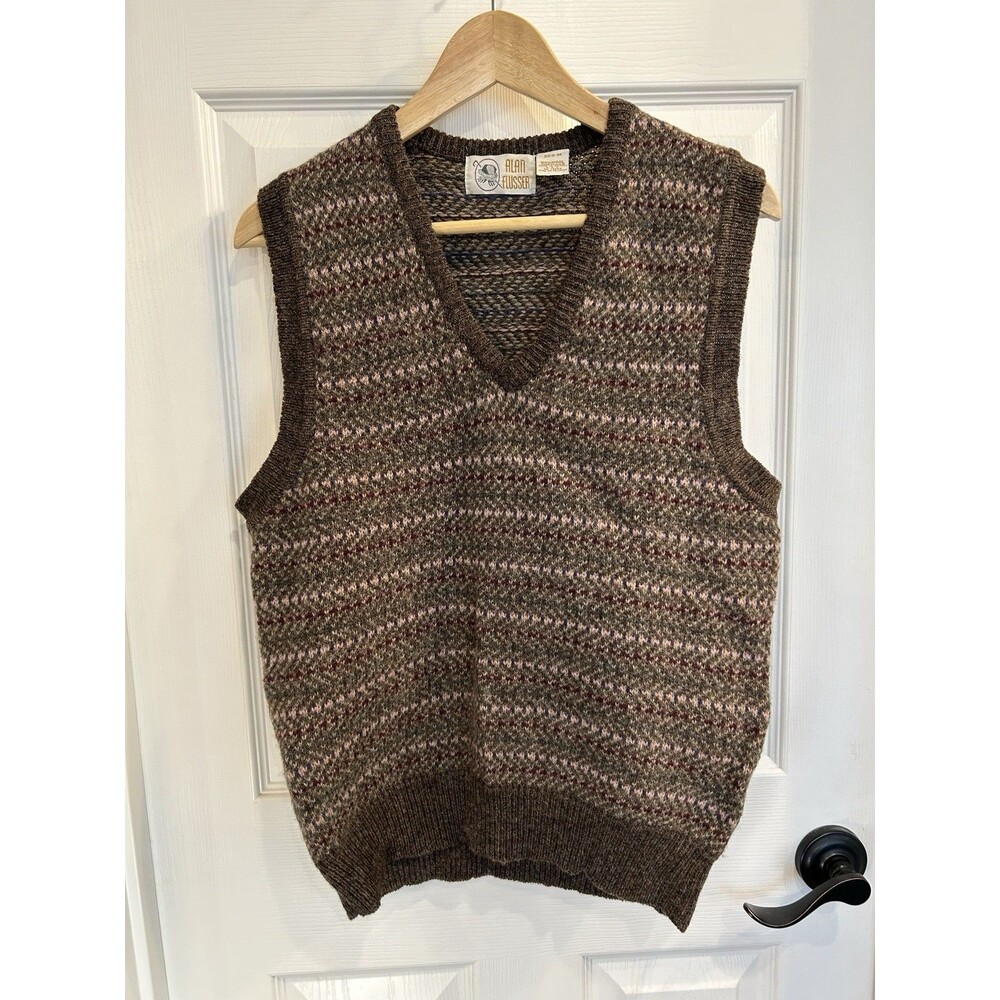 Vintage 1989 Alan Flusser 100% Shetland Wool Fair Isle V-Neck Sweater Vest